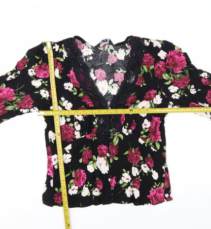 Dorothy Perkins Women's Black Floral Lace V-Neck Tunic Blouse Size 12
