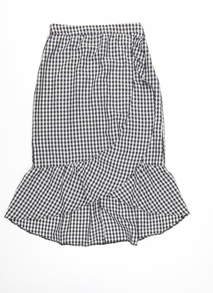 New Look Women’s Black Gingham Wrap Midi Skirt Size 10 Cotton