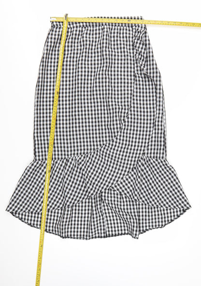 New Look Women’s Black Gingham Wrap Midi Skirt Size 10 Cotton