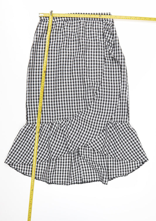 New Look Women’s Black Gingham Wrap Midi Skirt Size 10 Cotton