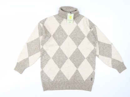 Pringle of Scotland x H&M Women's Beige Argyle Roll Neck Jumper XS