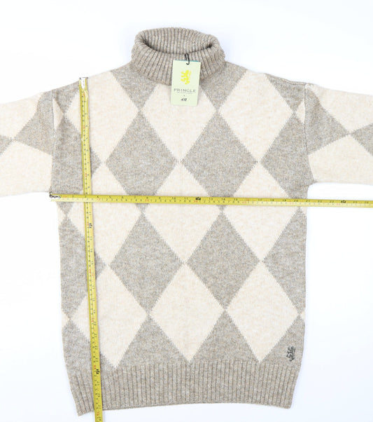 Pringle of Scotland x H&M Women's Beige Argyle Roll Neck Jumper XS