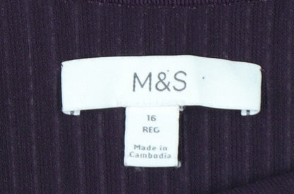 Marks and Spencer Women's Purple Short Sleeve Stretch Jersey Top Size 16