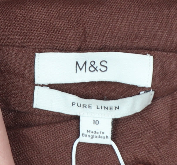 Marks and Spencer Women’s Brown Linen V-Neck Short Sleeve Blouse Size 10