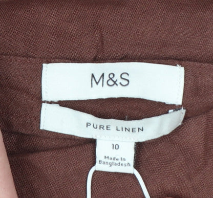 Marks and Spencer Women’s Brown Linen V-Neck Short Sleeve Blouse Size 10