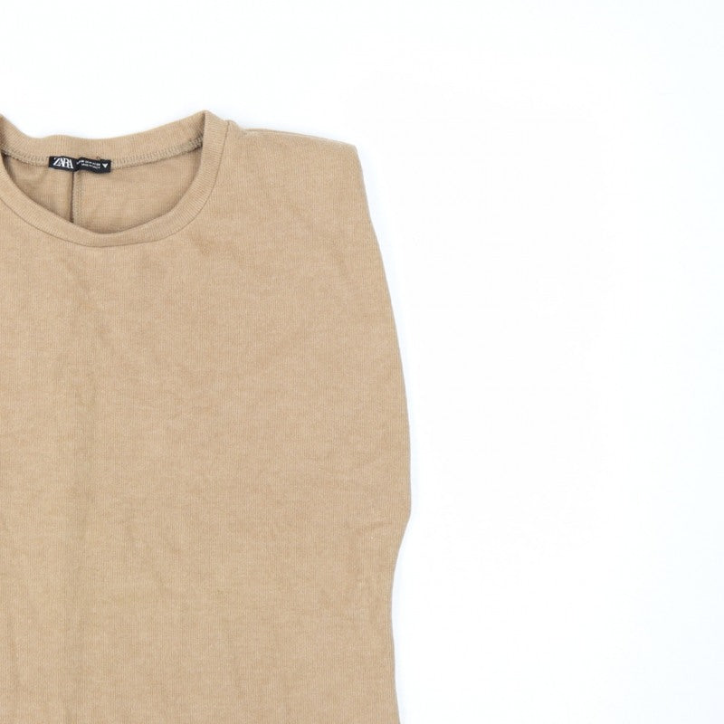 ZARA Women Beige Crew Neck Knit Jumper M Lightweight Pullover