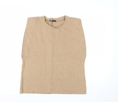 ZARA Women Beige Crew Neck Knit Jumper M Lightweight Pullover