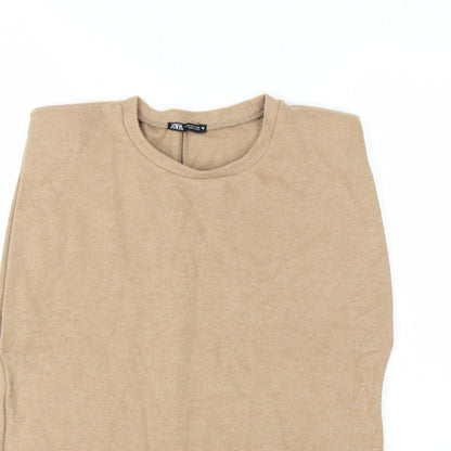 ZARA Women Beige Crew Neck Knit Jumper M Lightweight Pullover