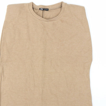 ZARA Women Beige Crew Neck Knit Jumper M Lightweight Pullover