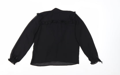 Morfema Women's Black Ruffle Button-Up Long Sleeve Chiffon Blouse Size S