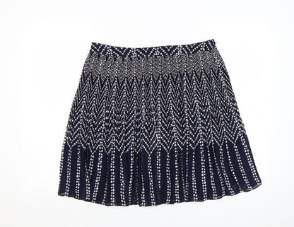 Monsoon Women Blue Pleated Geometric Knee Length Skirt Size 14