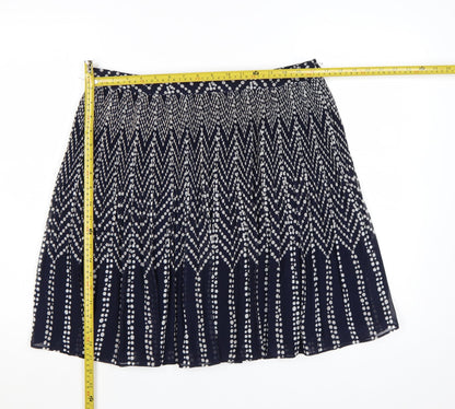 Monsoon Women Blue Pleated Geometric Knee Length Skirt Size 14