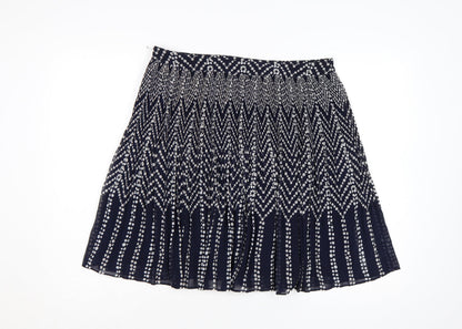 Monsoon Women Blue Pleated Geometric Knee Length Skirt Size 14
