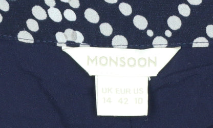 Monsoon Women Blue Pleated Geometric Knee Length Skirt Size 14