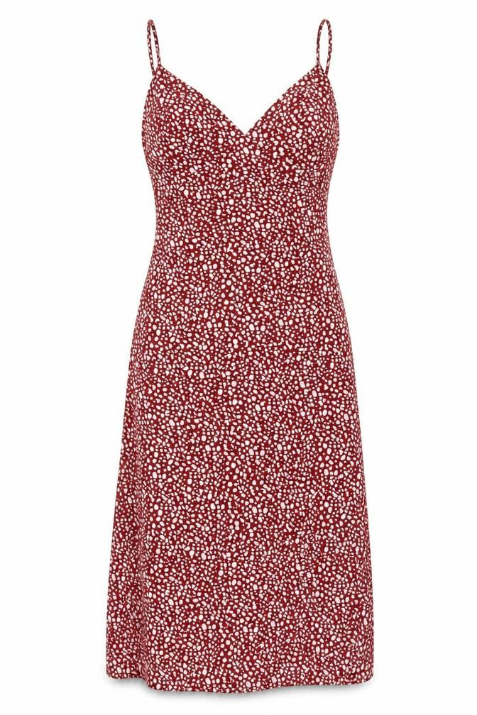 Mint Vanilla Women Red Polka Dot Slip Dress Size 6 Midi V-Neck