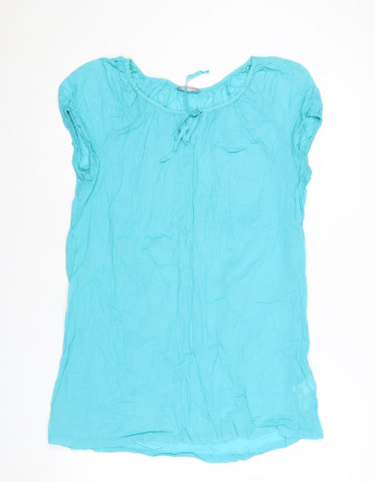 Marks and Spencer Women Blue Cotton Crinkle Short Sleeve Shift Dress UK 14