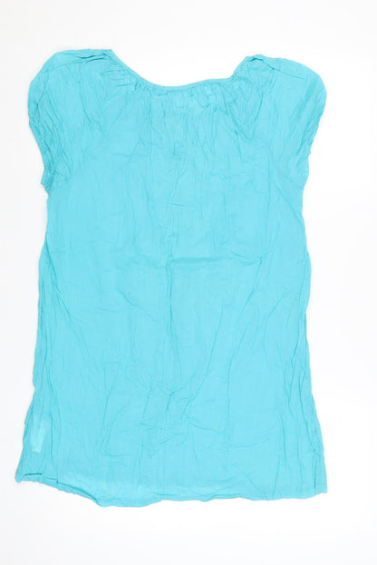 Marks and Spencer Women Blue Cotton Crinkle Short Sleeve Shift Dress UK 14