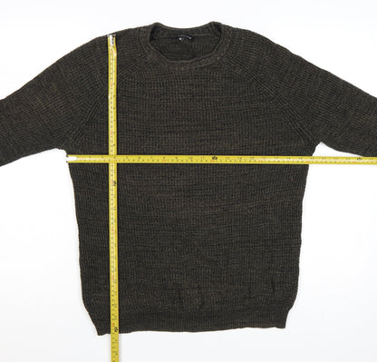 Red Herring Men's Brown Chunky-Knit Crew Neck Jumper Size M
