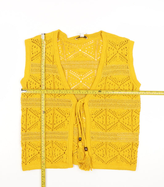 Marks and Spencer Women's Yellow Crochet Tassel V-Neck Sleeveless Top Size S