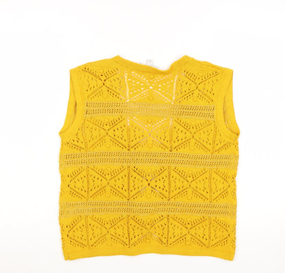 Marks and Spencer Women's Yellow Crochet Tassel V-Neck Sleeveless Top Size S