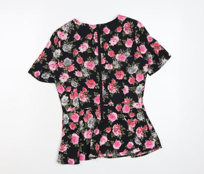 H&M Divided Women's Floral Peplum Blouse Black Multi Size 10