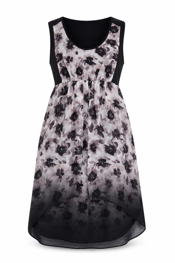 Mint Velvet Women's Black Floral Hi-Low Sleeveless Shift Dress Size 14