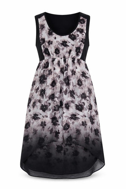 Mint Velvet Women's Black Floral Hi-Low Sleeveless Shift Dress Size 14