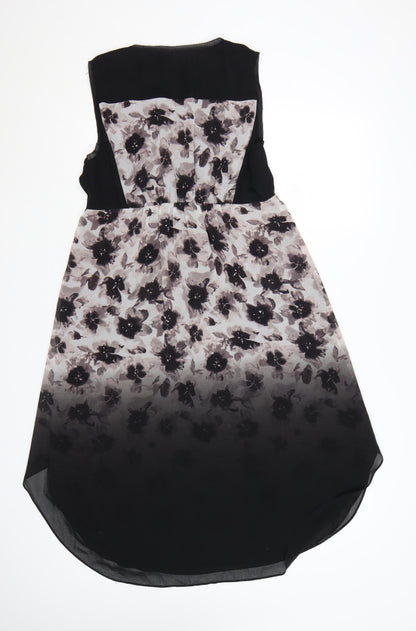 Mint Velvet Women's Black Floral Hi-Low Sleeveless Shift Dress Size 14