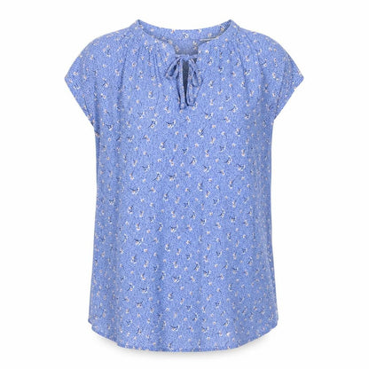 Front view of Crew Clothing Women’s Blue Floral Sleeveless Tunic Blouse, size UK 14