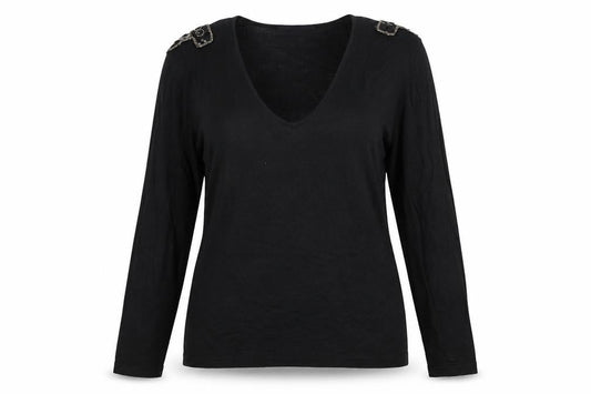 Zara Women Black V-Neck Beaded Shoulder Acrylic Jumper Size 14