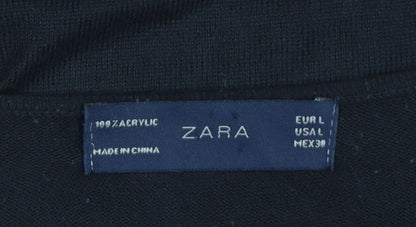 Zara Women Black V-Neck Beaded Shoulder Acrylic Jumper Size 14