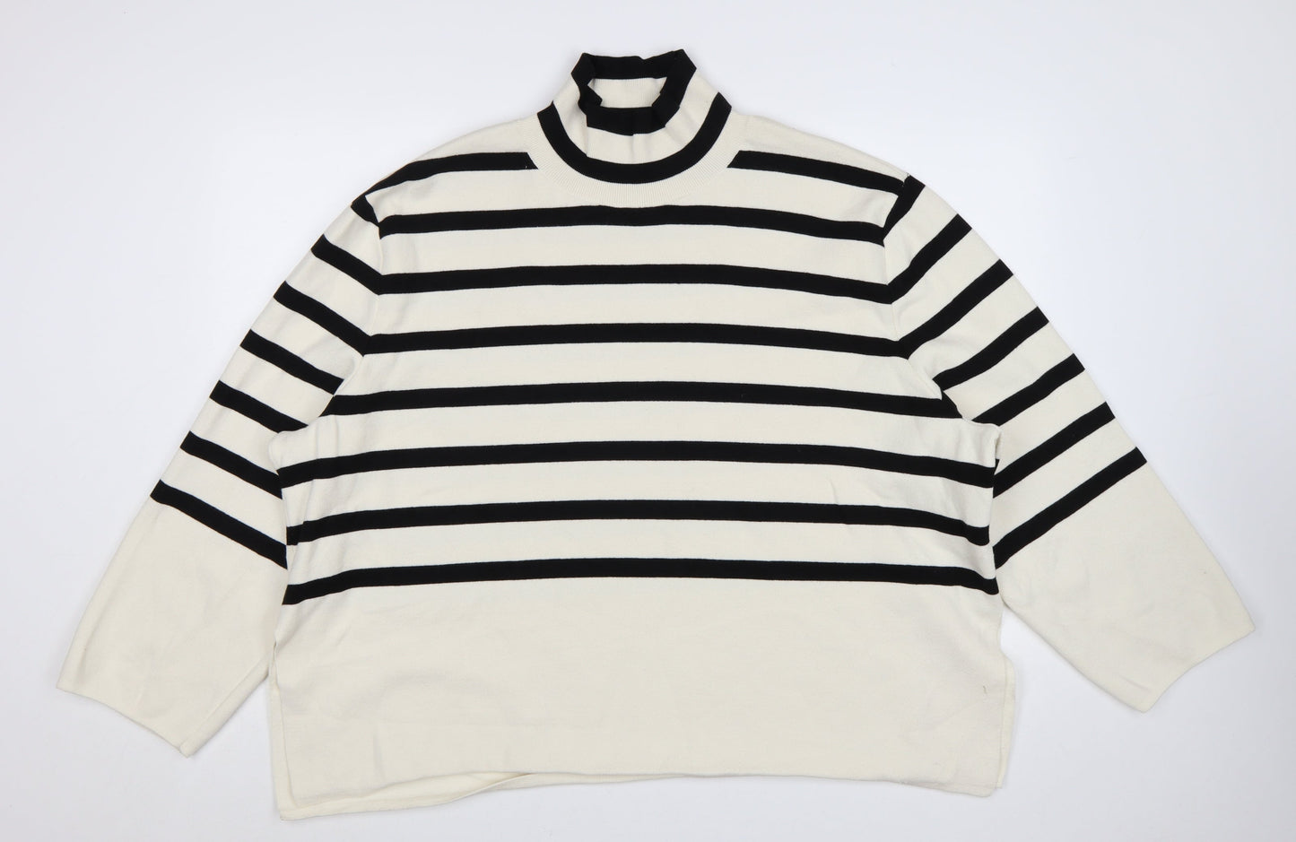 H&M Women Black & White Striped Roll Neck Relaxed Fit Jumper Size 18