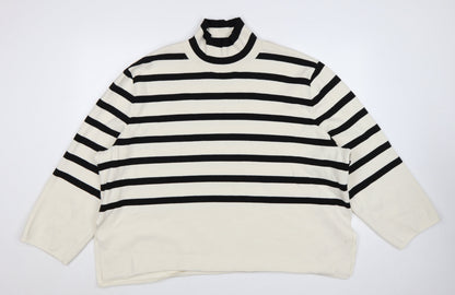 H&M Women Black & White Striped Roll Neck Relaxed Fit Jumper Size 18