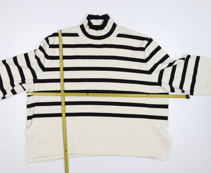 H&M Women Black & White Striped Roll Neck Relaxed Fit Jumper Size 18