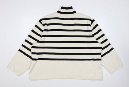 H&M Women Black & White Striped Roll Neck Relaxed Fit Jumper Size 18