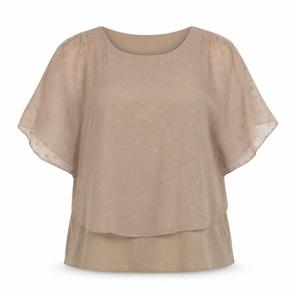 David Emanuel Women’s Beige Chiffon Polka Dot Tunic Blouse Size 16