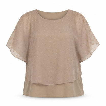 David Emanuel Women’s Beige Chiffon Polka Dot Tunic Blouse Size 16