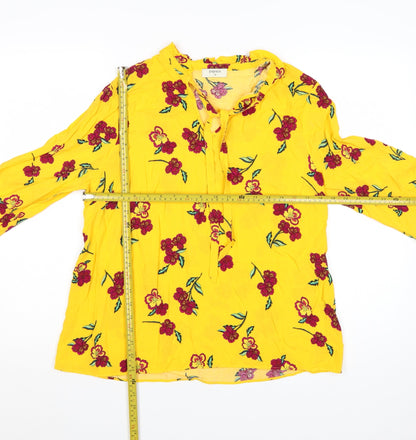 Papaya Women's Yellow Floral Tunic Blouse Size 14 Long Sleeve Viscose