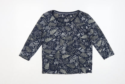 Maine New England Women's Blue Floral 3/4 Sleeve Cotton Top Size 12