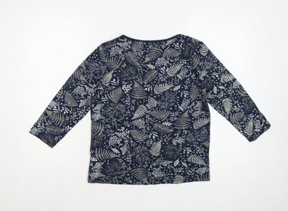 Maine New England Women's Blue Floral 3/4 Sleeve Cotton Top Size 12