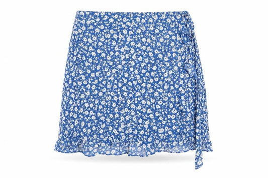 New Look Women Blue Floral Wrap Short Skirt Size 14 Summer Viscose Ruffle