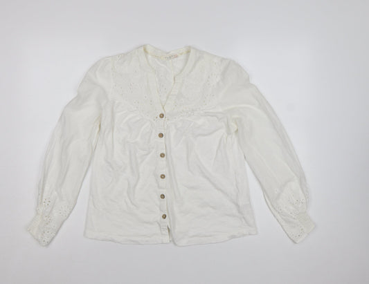 White Stuff Women’s White Cotton Embroidered Button Blouse UK 8