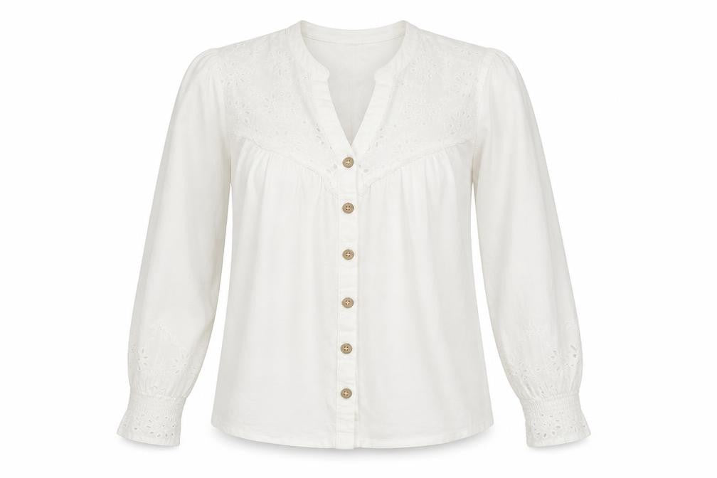 White Stuff Women’s White Cotton Embroidered Button Blouse UK 8