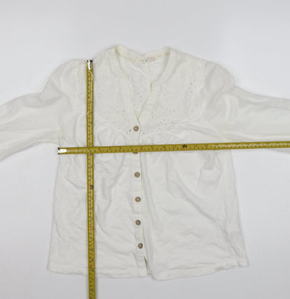 White Stuff Women’s White Cotton Embroidered Button Blouse UK 8