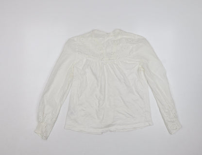 White Stuff Women’s White Cotton Embroidered Button Blouse UK 8