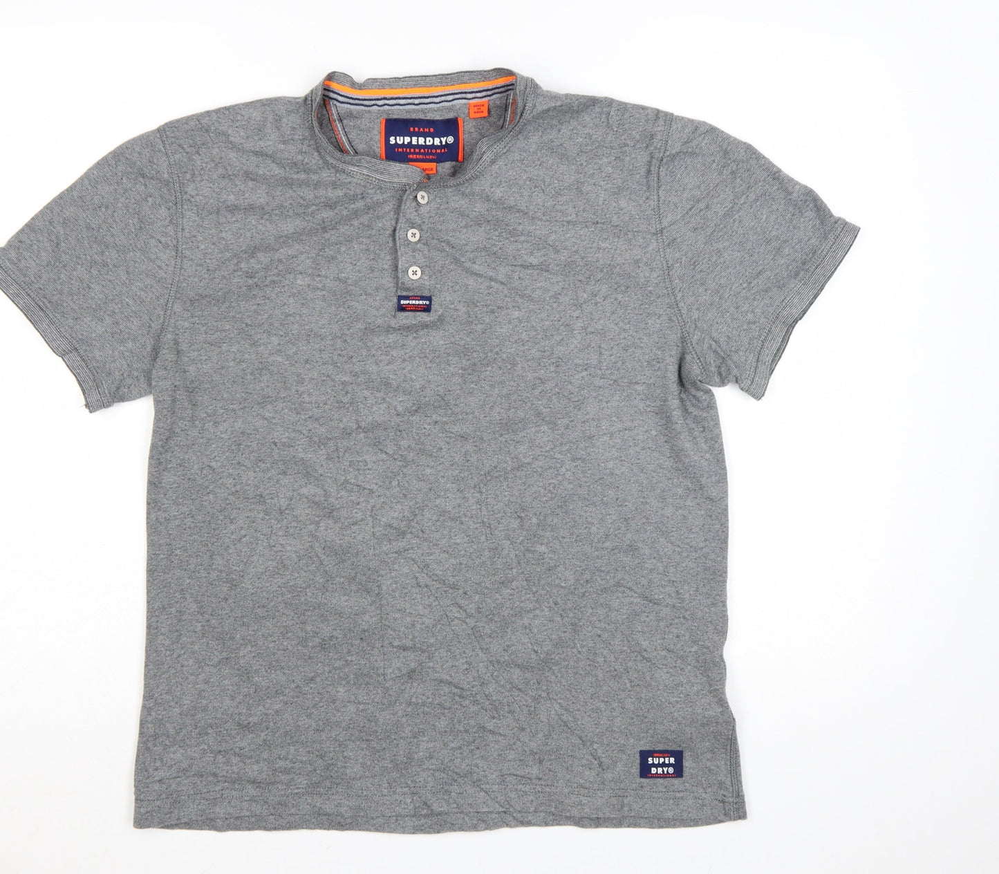Superdry Men’s Grey Henley Short Sleeve Cotton T-Shirt 2XL