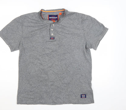 Superdry Men’s Grey Henley Short Sleeve Cotton T-Shirt 2XL