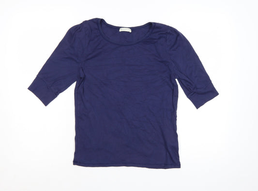 Whistles Women Blue Cotton 3/4 Sleeve Basic T-Shirt Size 14