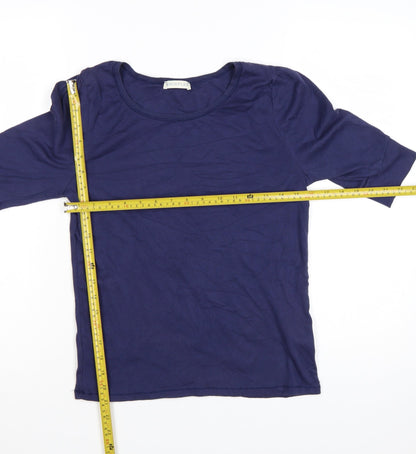 Whistles Women Blue Cotton 3/4 Sleeve Basic T-Shirt Size 14