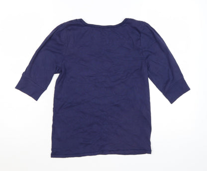 Whistles Women Blue Cotton 3/4 Sleeve Basic T-Shirt Size 14